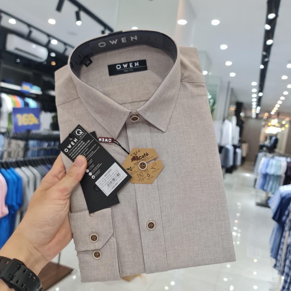 OWEN - Áo sơ mi nam dài tay dáng SLIMFIT sợi Cafe - Mã AS23365D