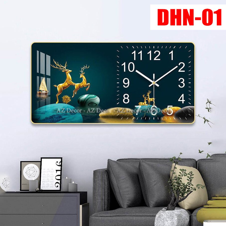 Tranh đồng hồ đính đá tráng gương DHN-01