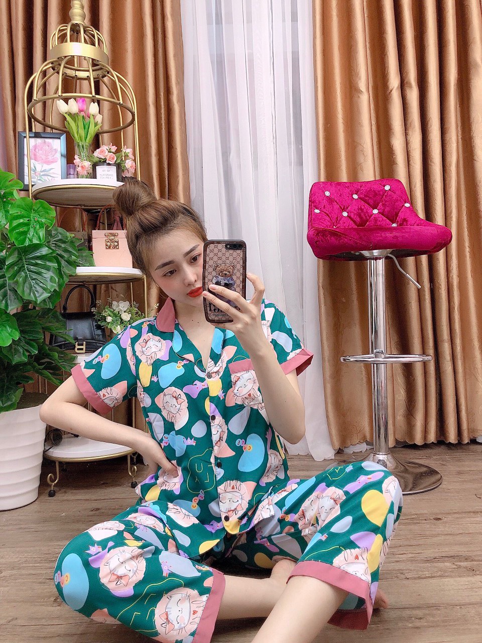 Đồ bộ nữ pijama mặc nhà tiểu thư big size dưới 57kg tay ngắn quần dài vải lụa hàn mềm mịn nhiều màu dễ thương