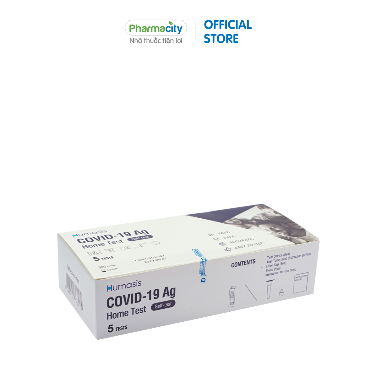 Bộ xét nghiệm nhanh COVID-19 tại nhà Humasis COVID-19 Ag Home Test (Hộp 25 KIT/5 KIT)