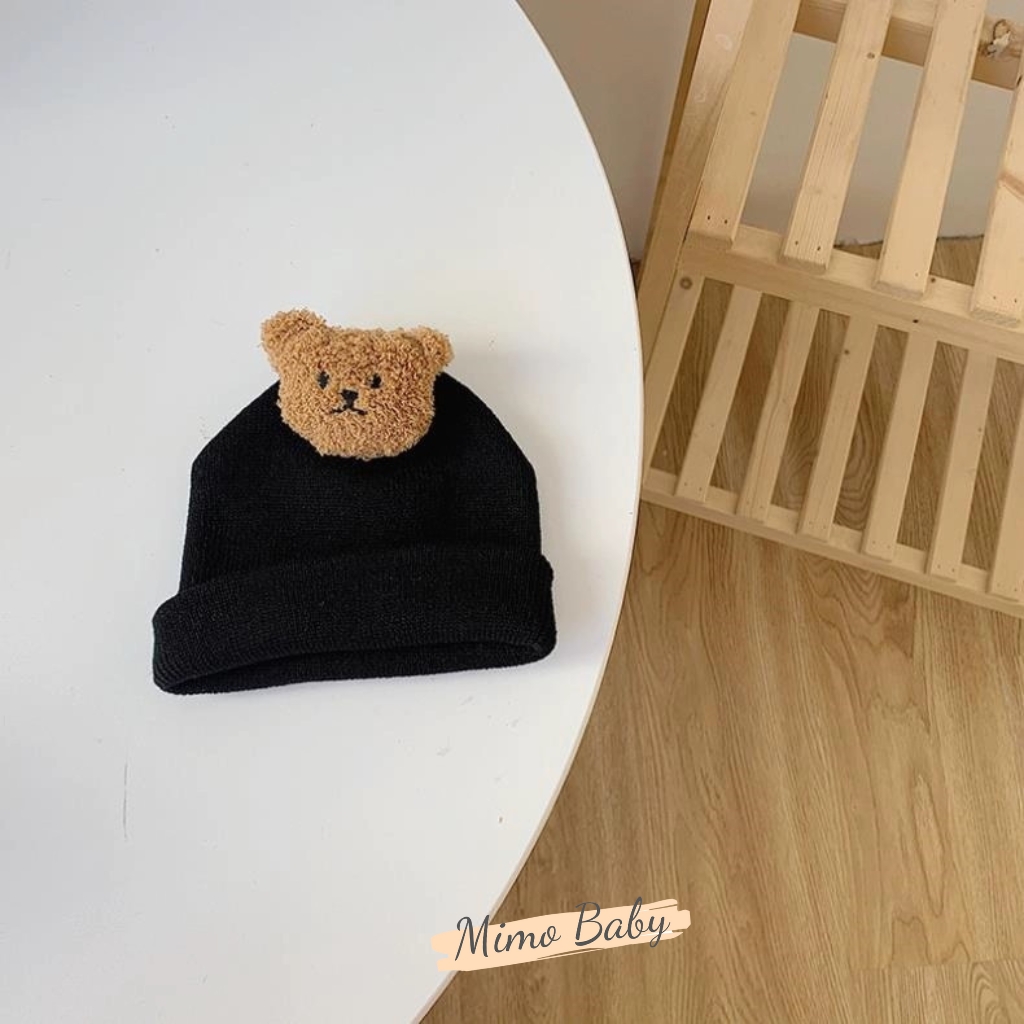 Mũ nón len mùa đông dáng beanie đính gấu bông dễ thương cho bé ML190 Mimo Baby