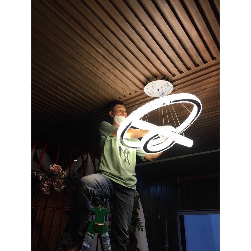 Đèn chùm thả trần pha lê 3 vòng bản 5cm decor phòng khách,ngủ,bếp kích thước lớn,có điều khiển từ xa 3 chế độ ánh sáng