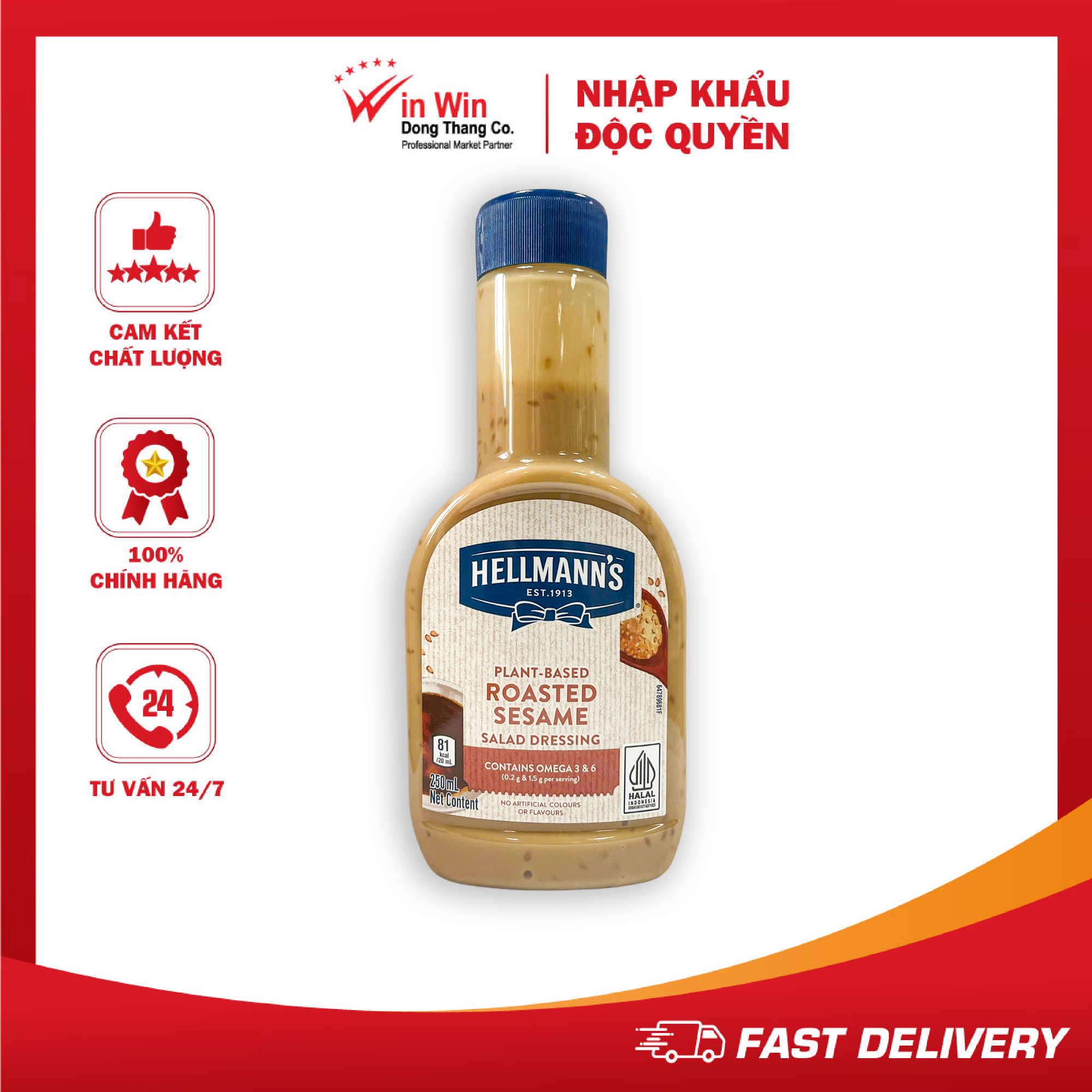 Xốt Salad Mè Rang Hellmann’s 250ml - Thương Hiệu Mỹ, SX Thái Lan | Hellmann’s Roasted Sesame Salad Dressing 250ml