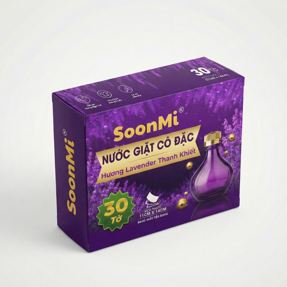 Nước Giặt Cô Đặc SoonMi Hương Lavender - Công Nghệ Giặt Tẩy Thế Hệ Mới (Hộp 30 Tờ) - hàng chính hãng
