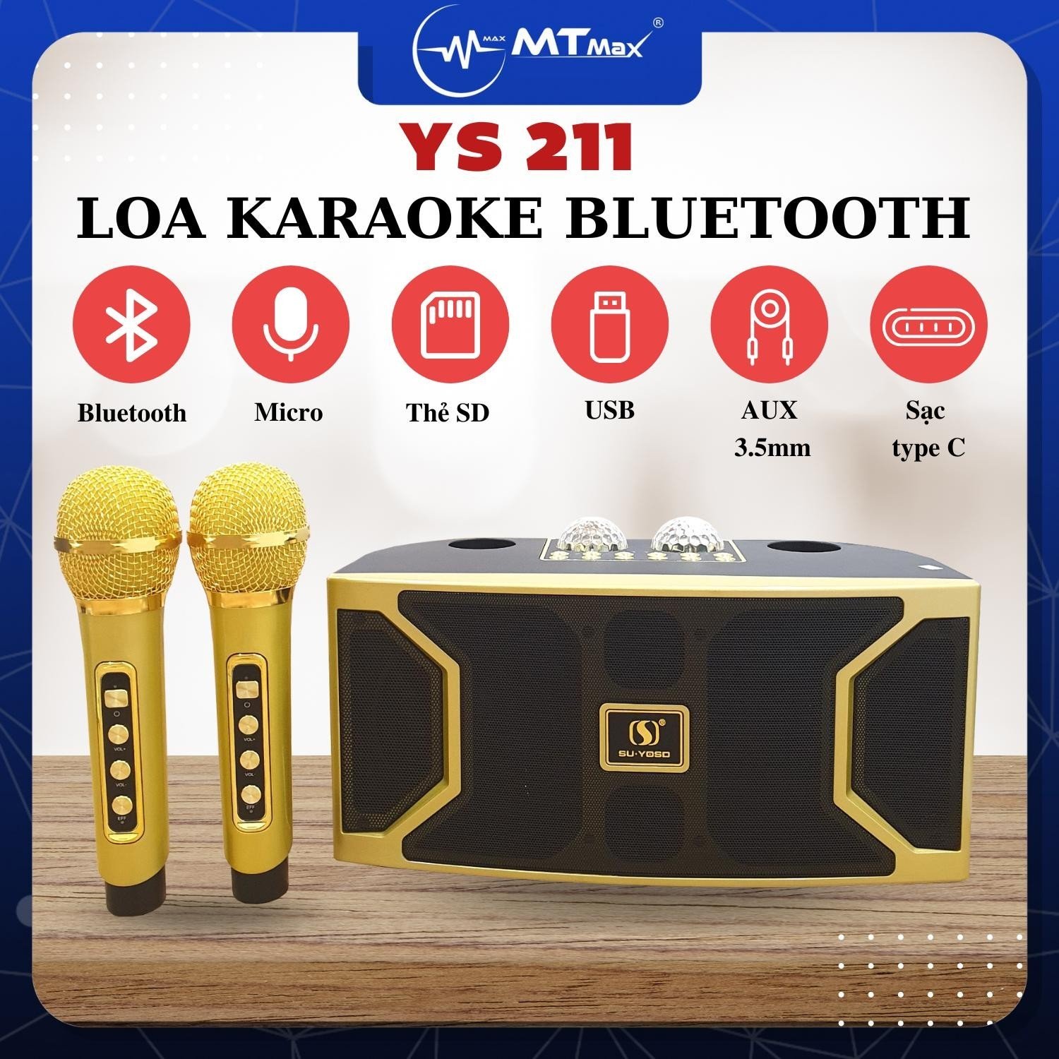 Loa Karaoke Bluetooth YS211 Kèm 2 Micro Không Dây, Âm Thanh Hay, Thiết Kế Nhỏ Gọn 2 bass âm thanh lớn