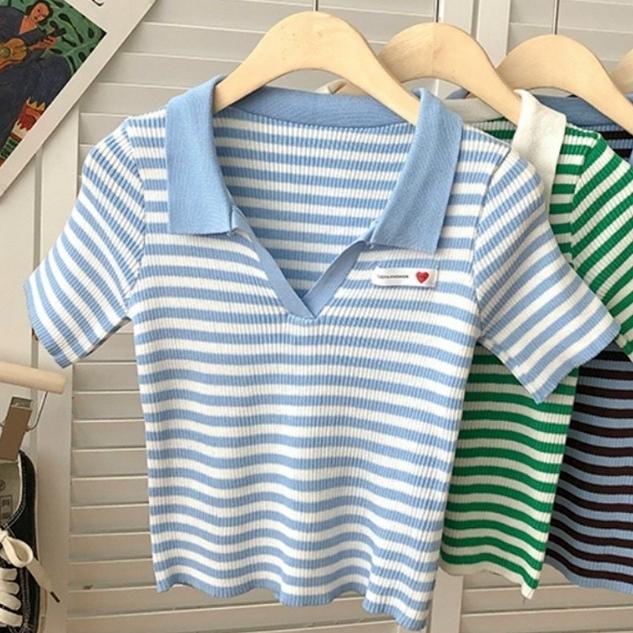 [L2M] Áo len Montoghi dệt kim NHÃN LOGO TIM ĐỎ cổ đức kẻ sọc ngang xinh xắn