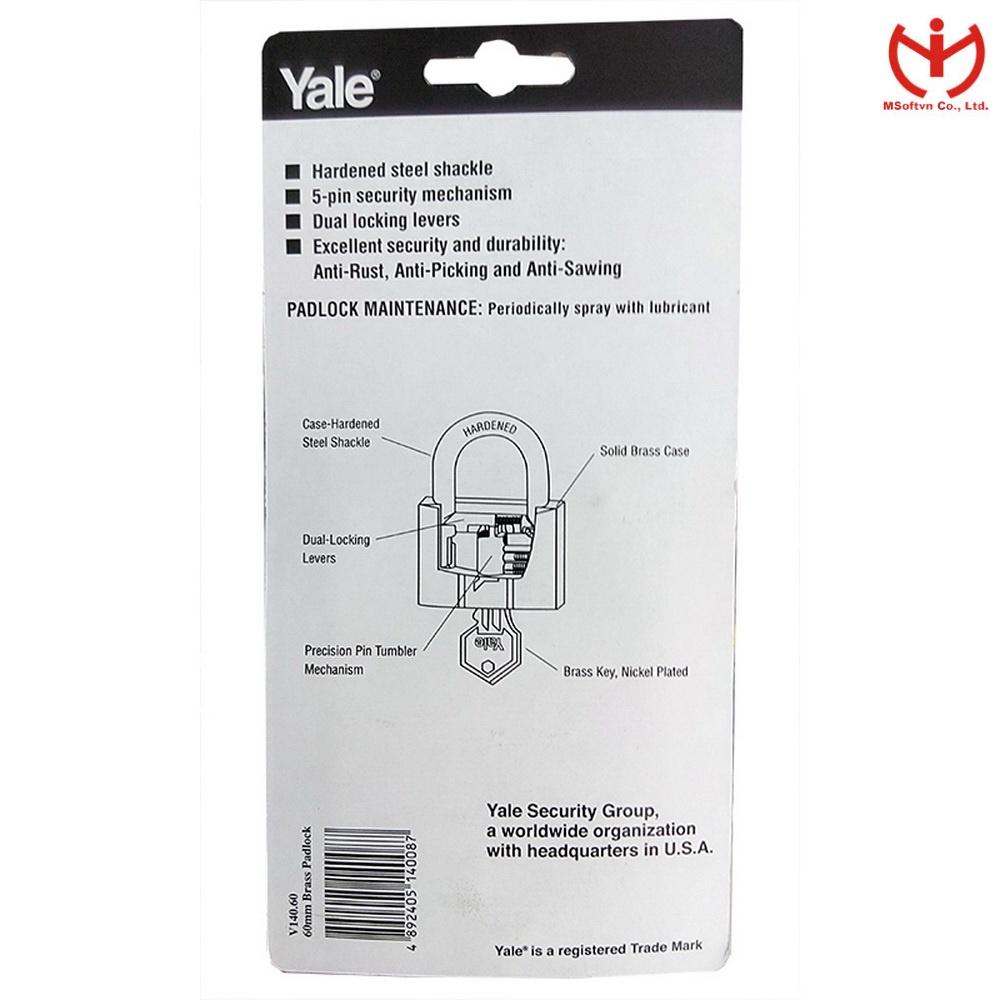 Khóa Yale V140.60 Thân đồng rộng 60mm 3 chìa răng cưa - MSOFT