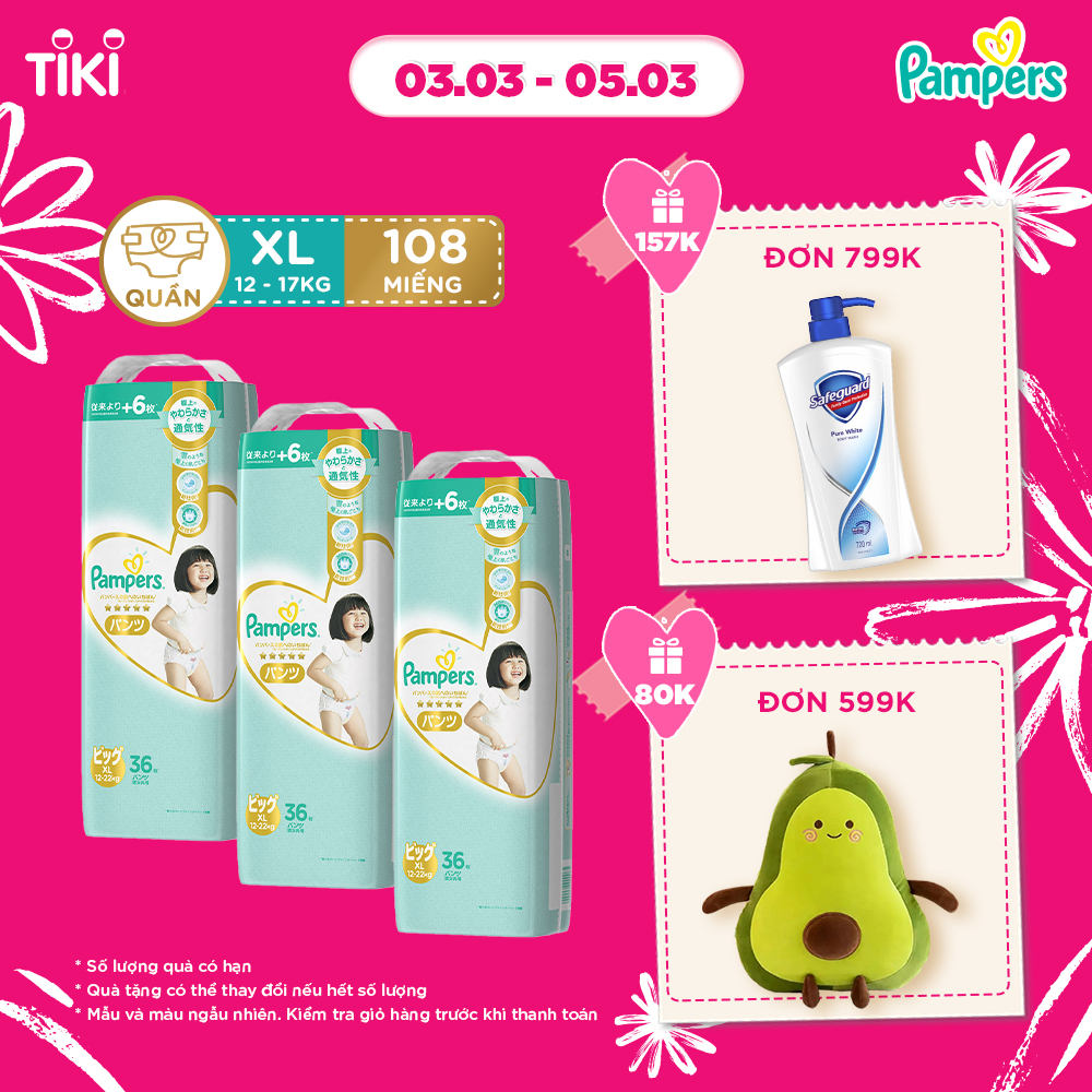 Combo 3 Gói Tã/Bỉm Quần PAMPERS Nội Địa Cao Cấp Nhật Bản M48/L38/XL36 x3