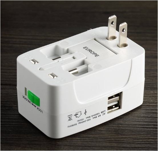 Ổ cắm điện đa quốc gia có 2 cổng USB phích cắm du lịch đa năng cho hơn 150 nước trên thế giới
