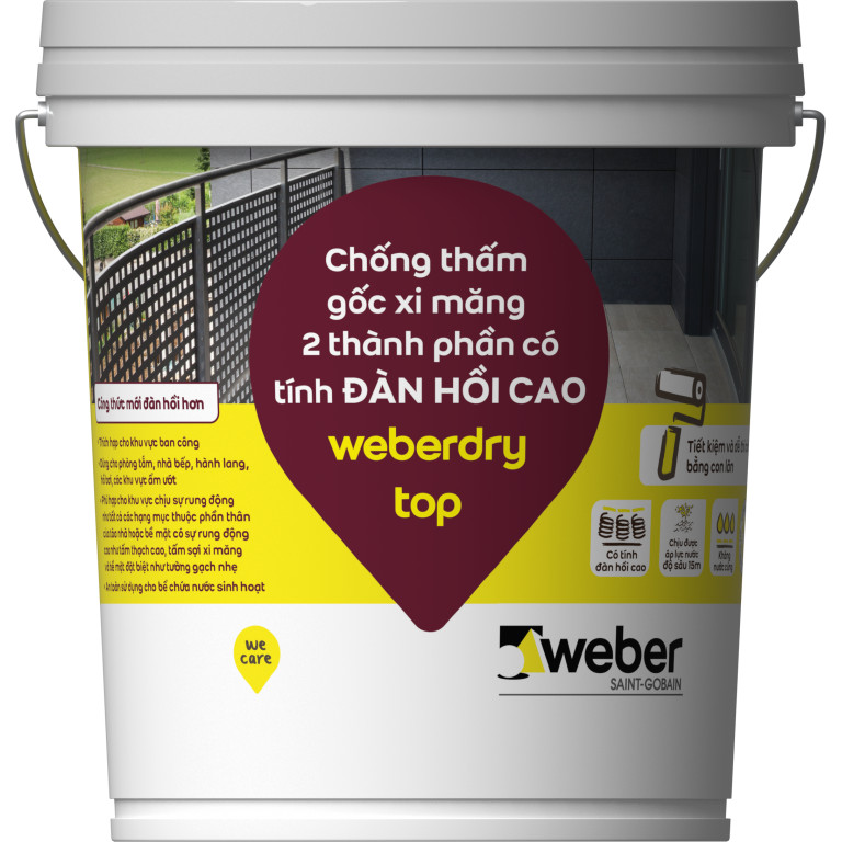 Vữa chống thấm WEBERDRY TOP gốc xi măng 2 thành phần có tính ĐÀN HỒI CAO