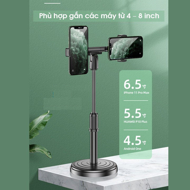 Giá Đỡ 2 Điện Thoại Livestream DK-098 Đế tròn Để Bàn