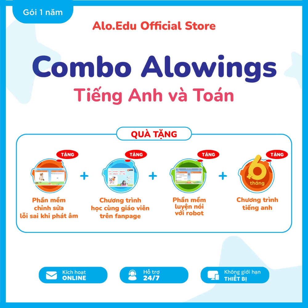 Combo ALOWINGS Tiếng Anh và Toán - App học tập dành cho Lớp 6 đến Lớp 9 Mã học online áp dụng toàn quốc