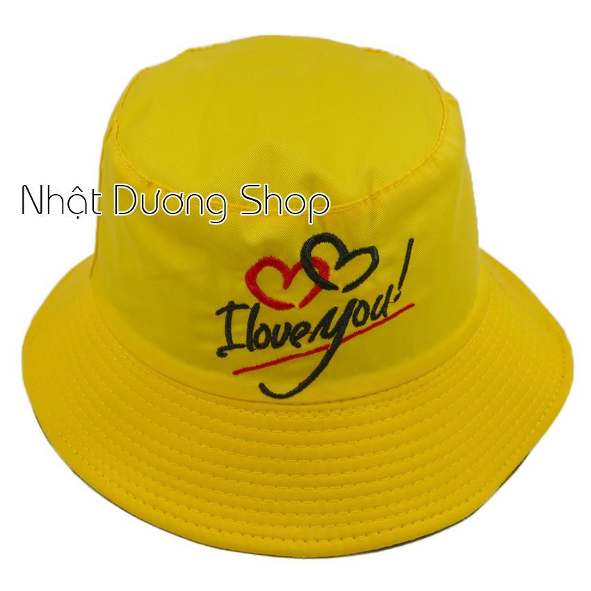 Nón bucket 2 mặt thêu hình trái tim I LOVE YOU, chất liệu vải Kaki bền chắc và hợp thời trang