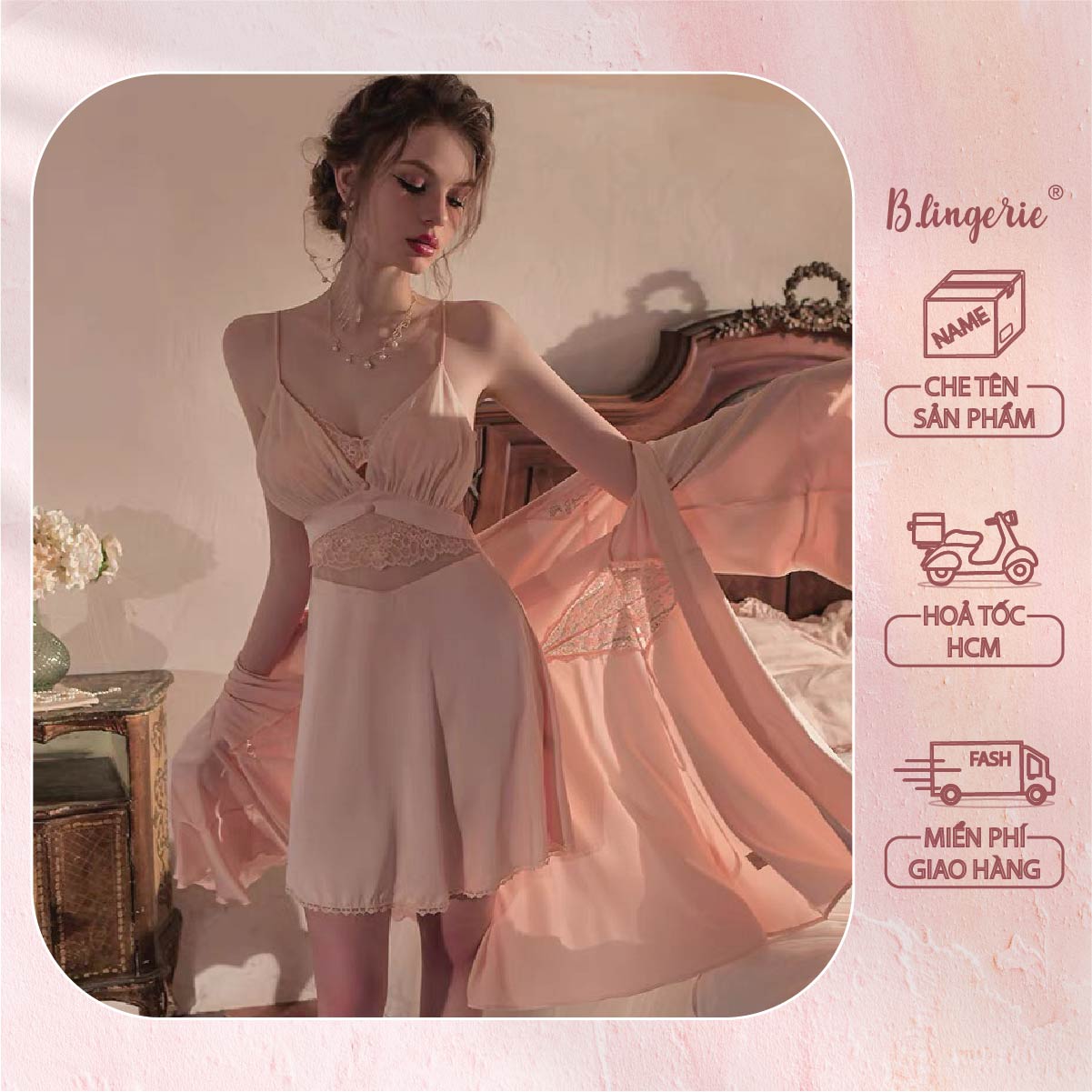 Đầm Ngủ Trơn Hở Lưng Gợi Cảm (Không kèm áo choàng) - B.Lingerie