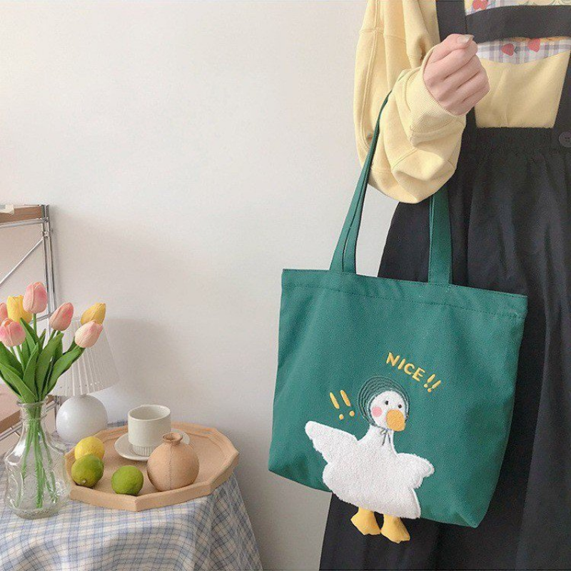 2021 Mới Eco Canvas Túi Động Vật Dễ Thương Shop Túi Trắng Casual Fashion Mua Sắm Túi Xách Xanh Lưu Trữ Sách Tay túi