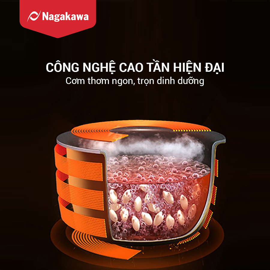 Nồi cơm điện cao tần Nagakawa NAG0140 (1.2L) - 12 chế độ nấu - Giảm tinh bột