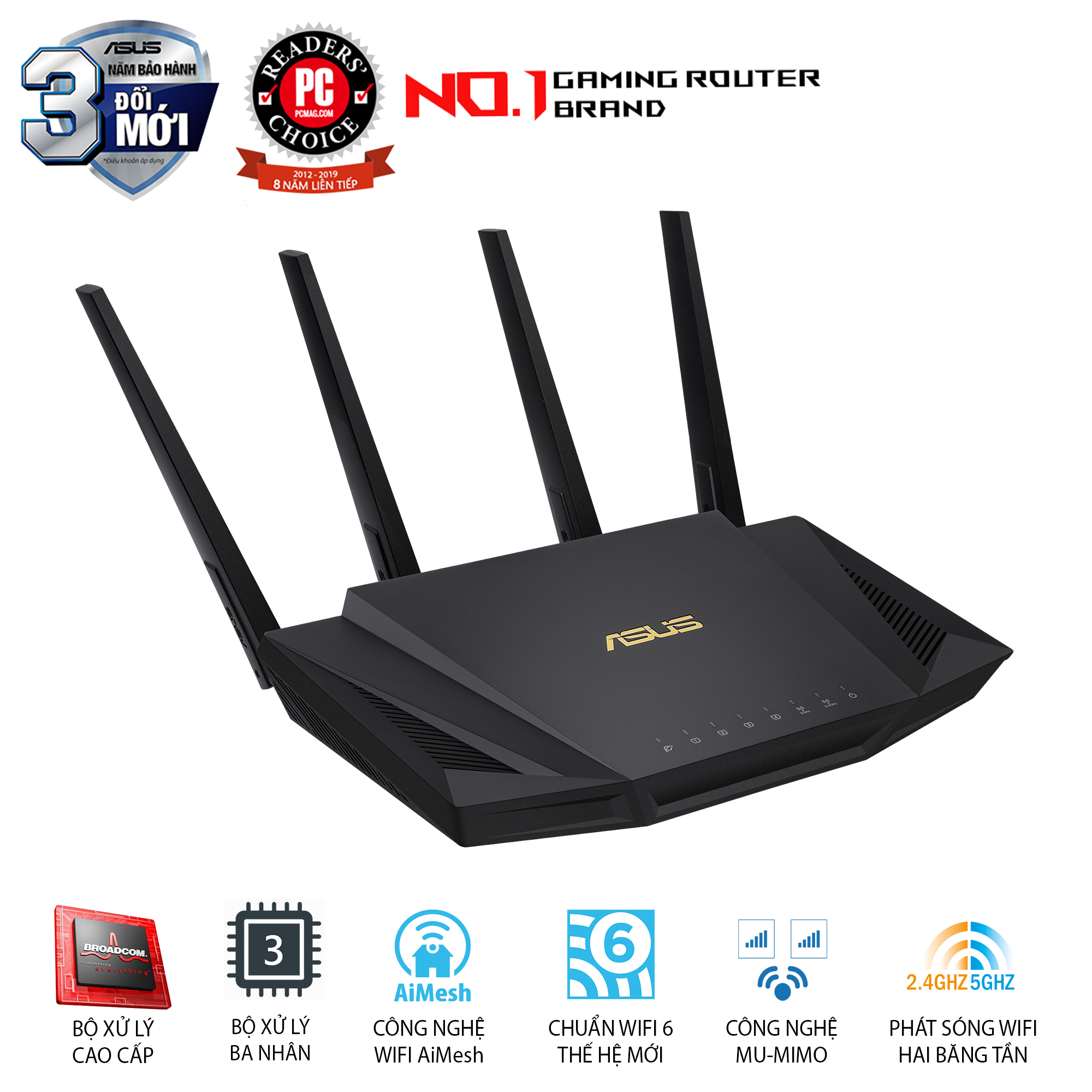 Gaming Router Wifi Asus RT-AX3000 Dual Band WiFi 6 AX3000 Băng Tần Kép AiMesh AiProtection MU-MIMO OFDMA - Hàng Chính Hãng
