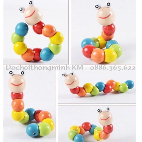 Đồ chơi sâu gỗ uốn dẻo màu sắc dài 20cm