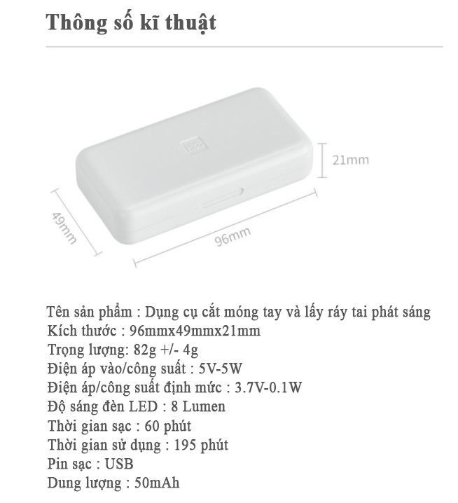 Hộp dụng cụ lấy ráy tai phát sáng và cắt móng tay inox Huohou HU0125