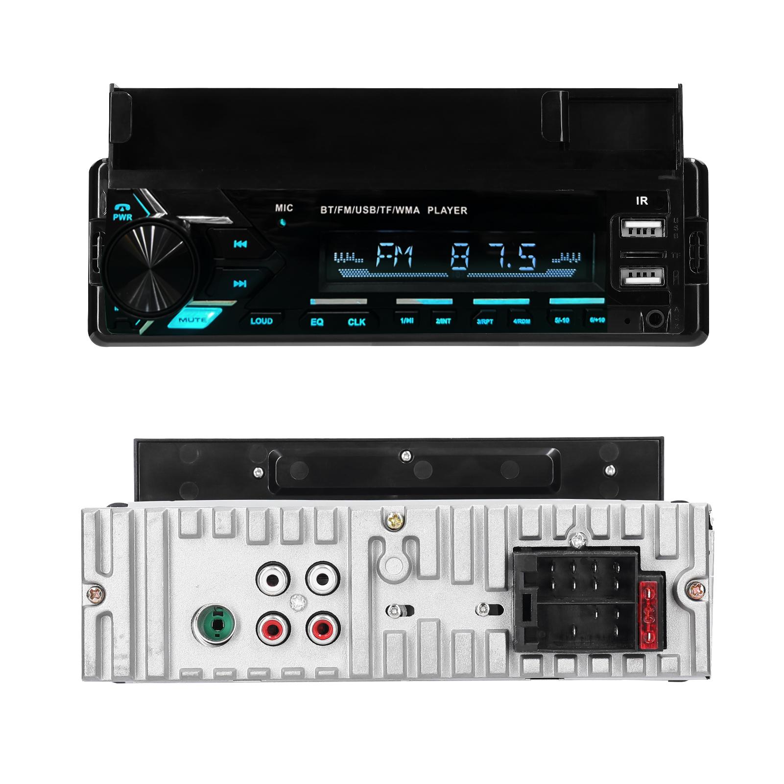 Car Stereo Receiver Multifunctional BT MP3 Player FM Radio Support Hands-Free Calls Phone Charge EQ Adjustment Voice Control U-Disk/TF Card/AUX-in with Time Display Phone Holder Remote Controller