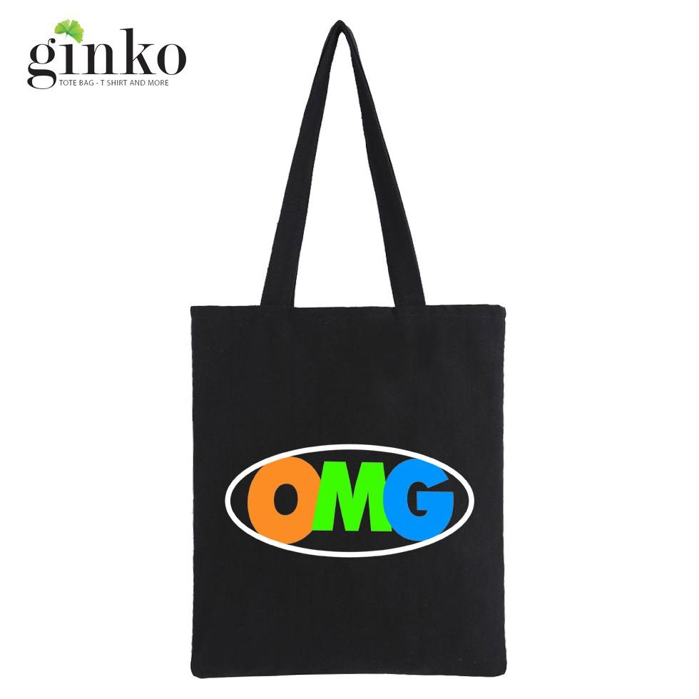 Túi Tote Vải Canvas Ginko kiểu basic có dây kéo khóa miệng túi đựng vừa laptop 14 inch và nhiều đồ dùng khác Phong Cách ulzzang Hàn Quốc In Hình OMG B48