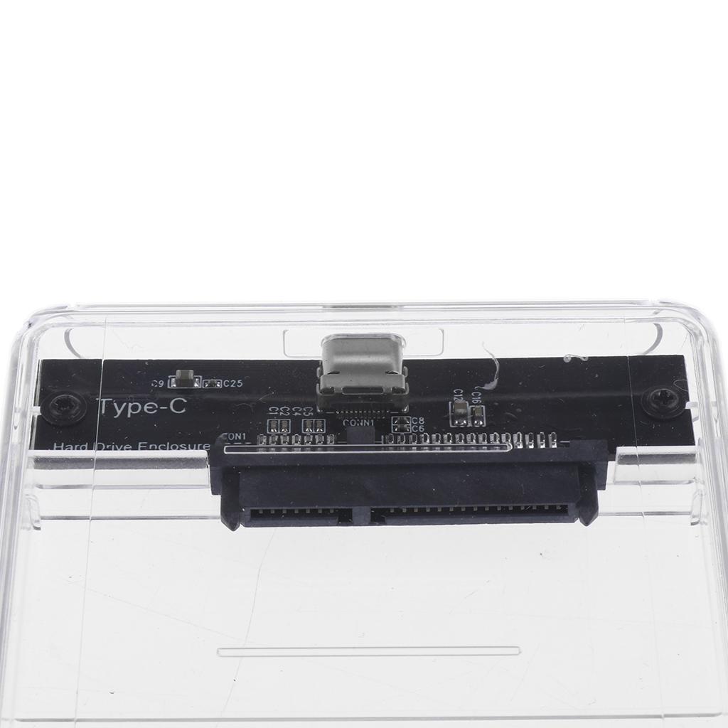 2.5" SATA To USB Type C 3.0 External HDD Hard Drive Enclosure Case Clear