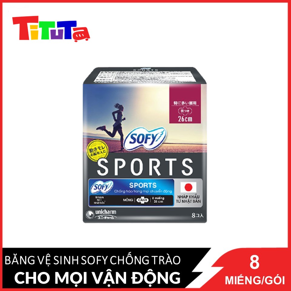 Băng Vệ Sinh Sofy Sports 26 Cm Chống Trào Trong Mọi Chuyển Động 8 Miếng