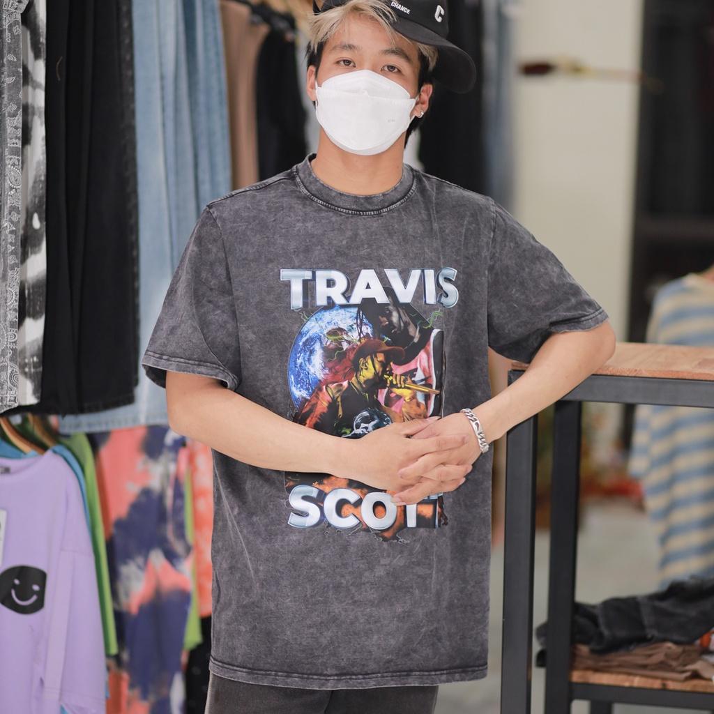 Áo thun loang đen nam nữ TRAVISSCOTT chất liệu cotton 100% mát mẻ kiểu dáng unisex