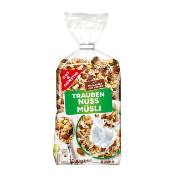 Ngũ cốc Gut &amp; Gunstig Trauben Nuss Musli gói 1000gr