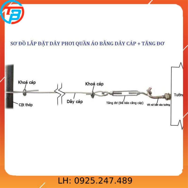 Combo dây phơi cáp lụa bọc nhựa 5mm (Dây phi 5 - 2 Nở móc 8 - 1 Tăng đơ 8 - 2 Khóa cáp 6)