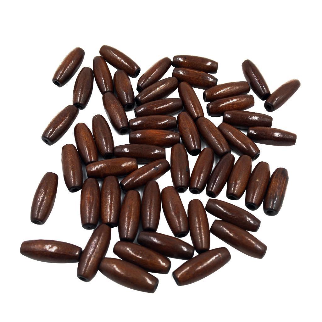 100 Pieces Mixed Art Wood Oval Loose Beads Wood Tube Bead Wooden Beads for DIY Jewelry Making Bracelet Charms Home Decoration Crafting Beads Dark brown and Beige