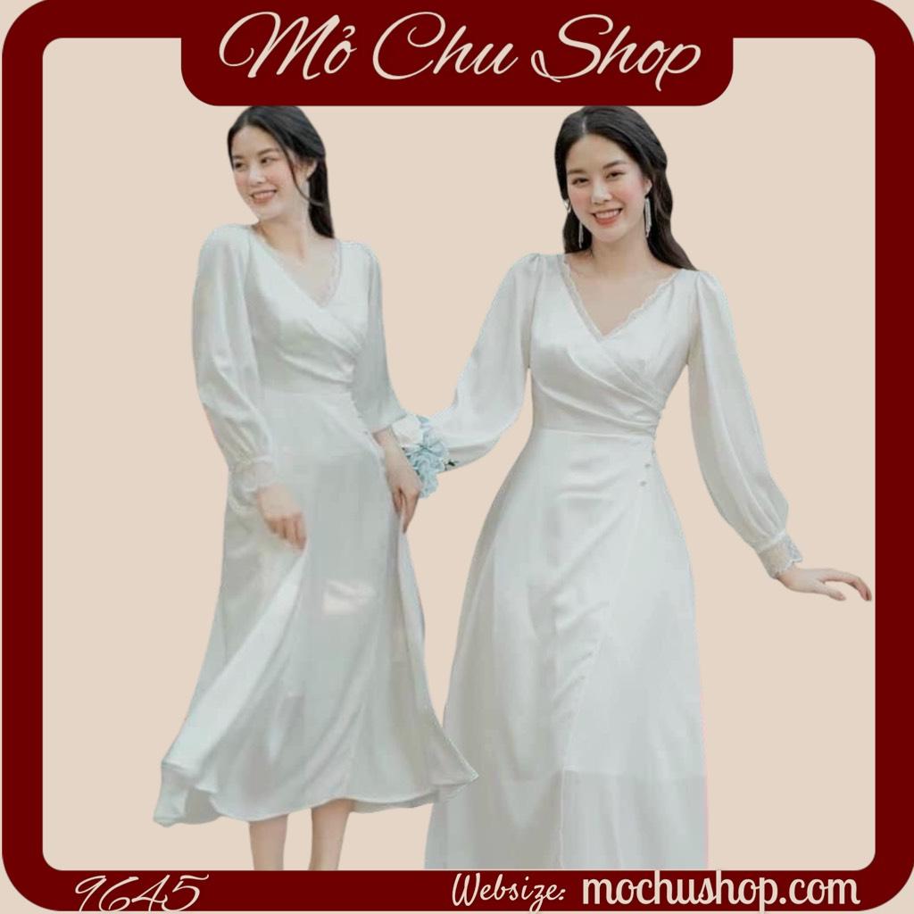 ĐẦM XÒE CHÉO NGỰC VIỀN REN KẾT HẠT EO 73667758