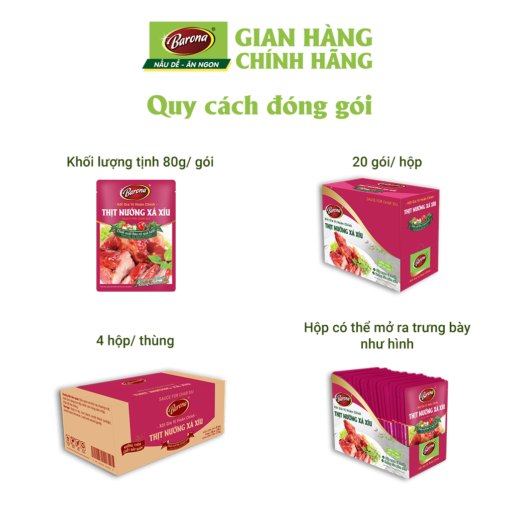 Combo 5 gói Gia Vị Thịt Nướng Xá Xíu Barona 80g tươi ngon chuẩn vị không cần nêm nếm