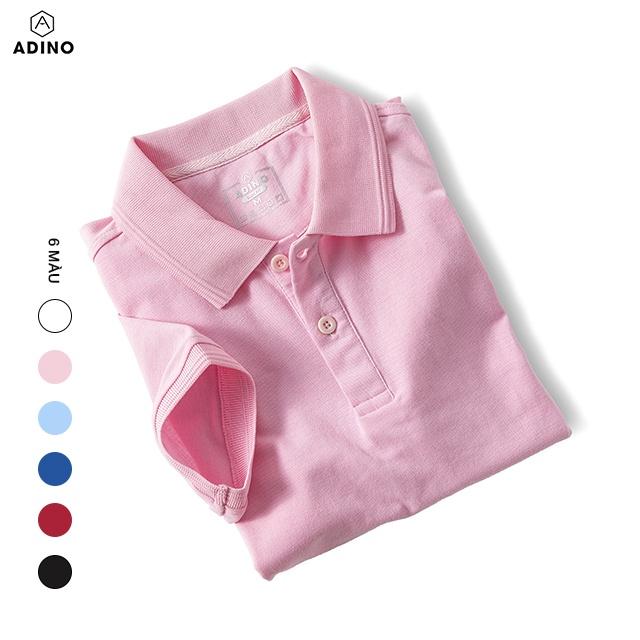 Áo polo nữ ADINO màu hồng phối viền chìm vải cotton co giãn dáng công sở slimfit hơi ôm trẻ trung APN03