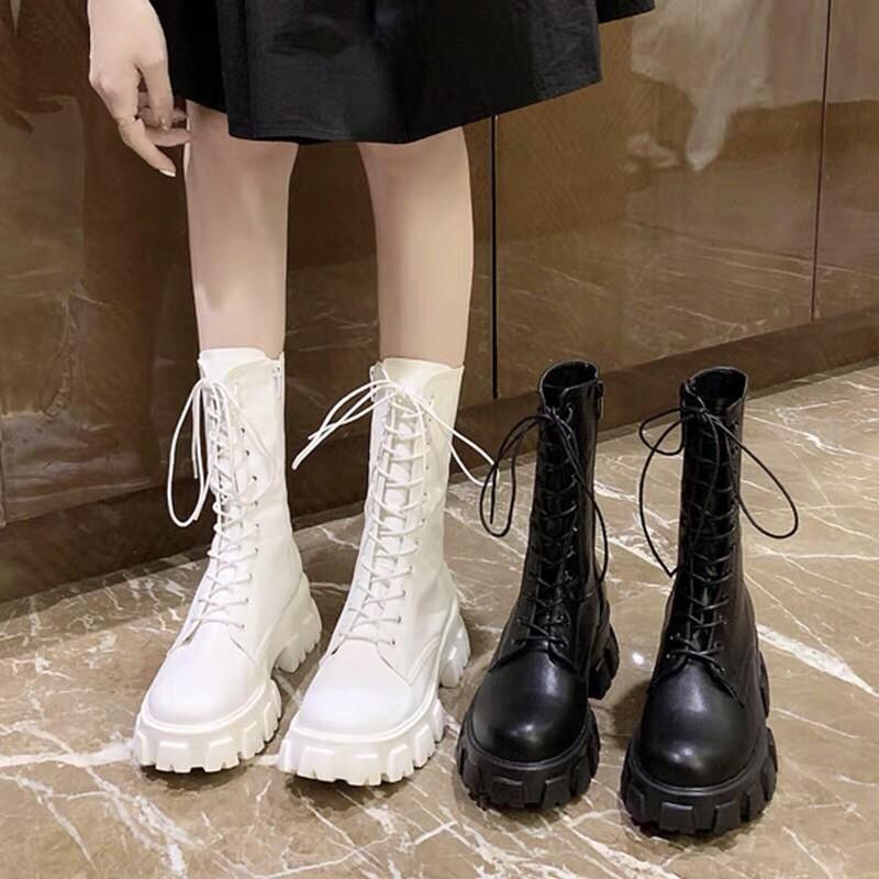 {SẴN}GIÀY BỐT BOOT CHIẾN BINHGIÀY BOOTS OXFORD ULZZANG CAO CỔ 25CM BUỘC DÂY ĐẾ CAO 5CM-B10 đế răng cưa