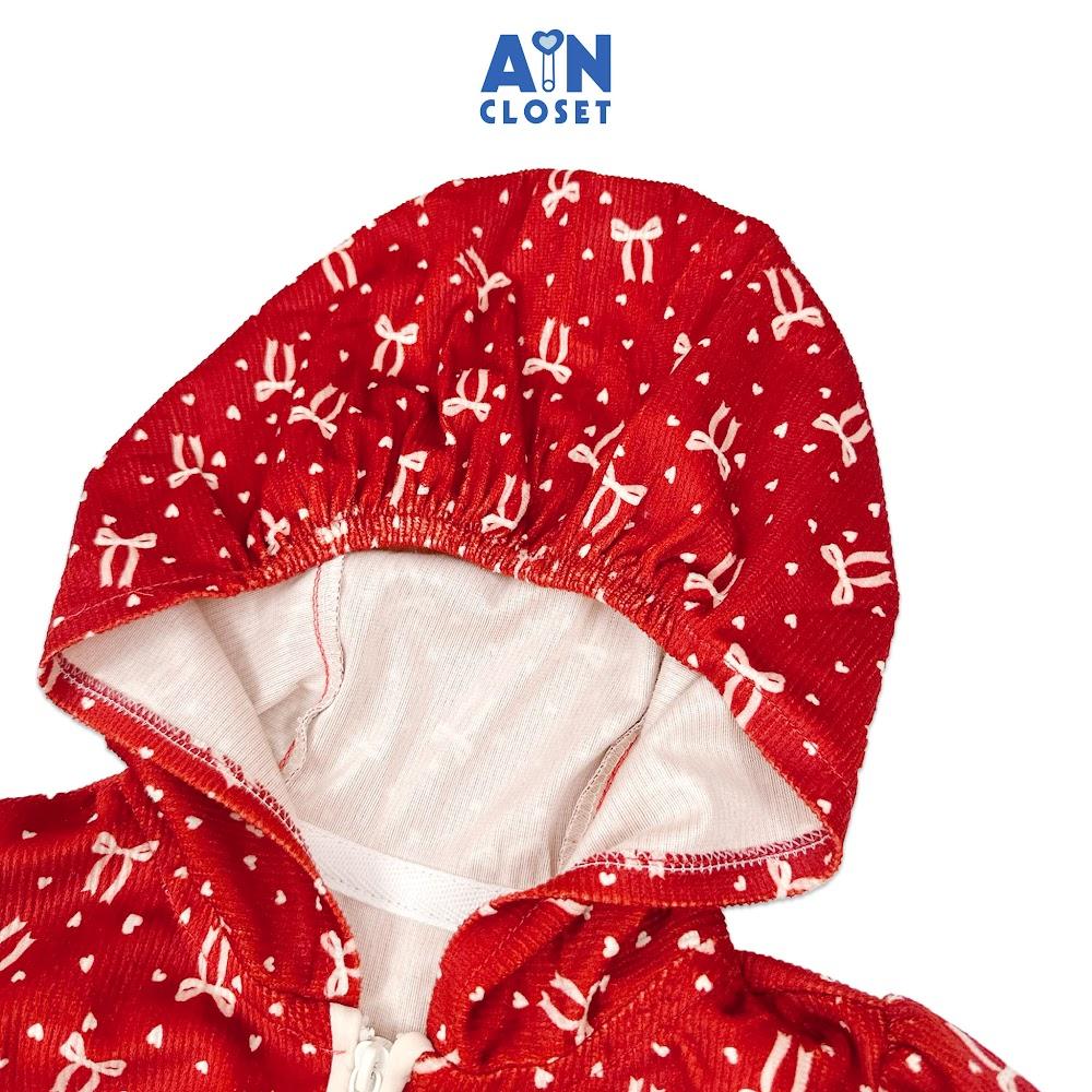 Áo Khoác có nón bé gái hoạ tiết Nơ Đỏ Cotton Nhung - AICDBGXYID58 - AIN Closet