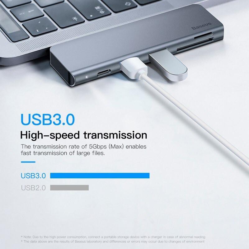 Bộ Hub chuyển đổi 5 trong 1 Baseus Harmonica Type C to USB 3.0, TF/SD Card Reader, Type C PD Adapter -Hàng Chính Hãng