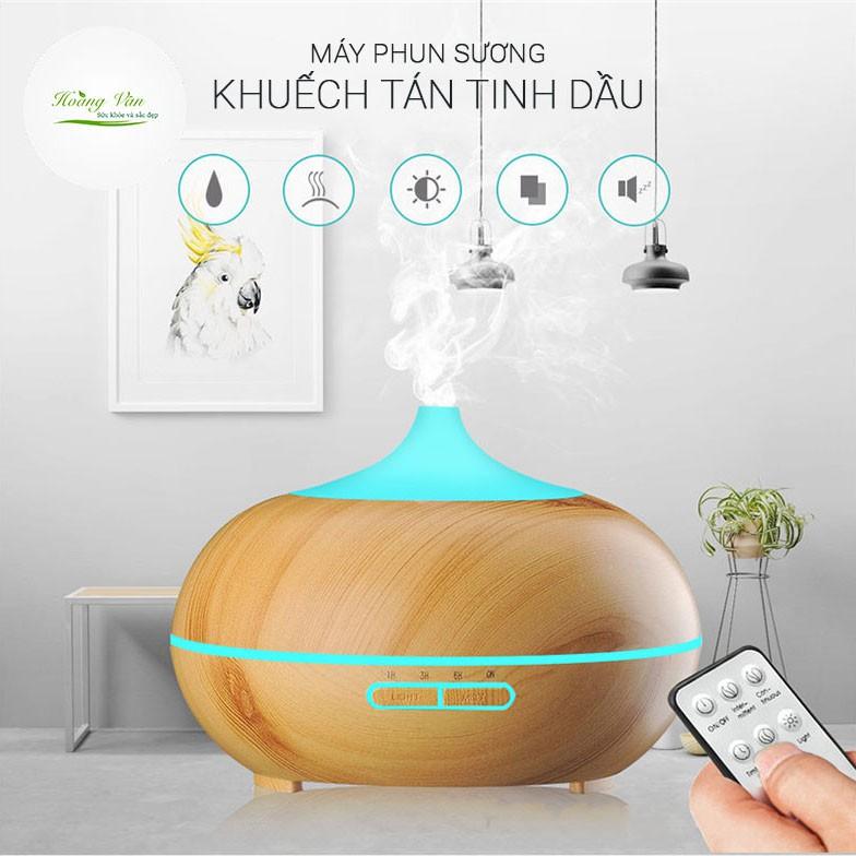 Máy khuếch tán tinh dầu phun sương vân gỗ có kèm remote điều khiển PSR004 - Dung tích 500ml nước