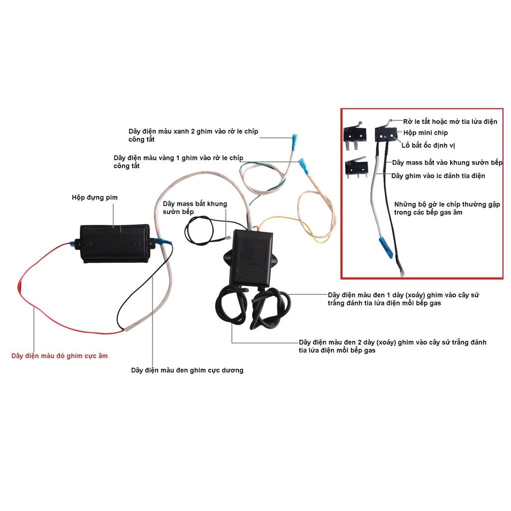 Bộ 1 IC 2 lò điện tử đánh tia lửa điện bếp gas âm đa năng