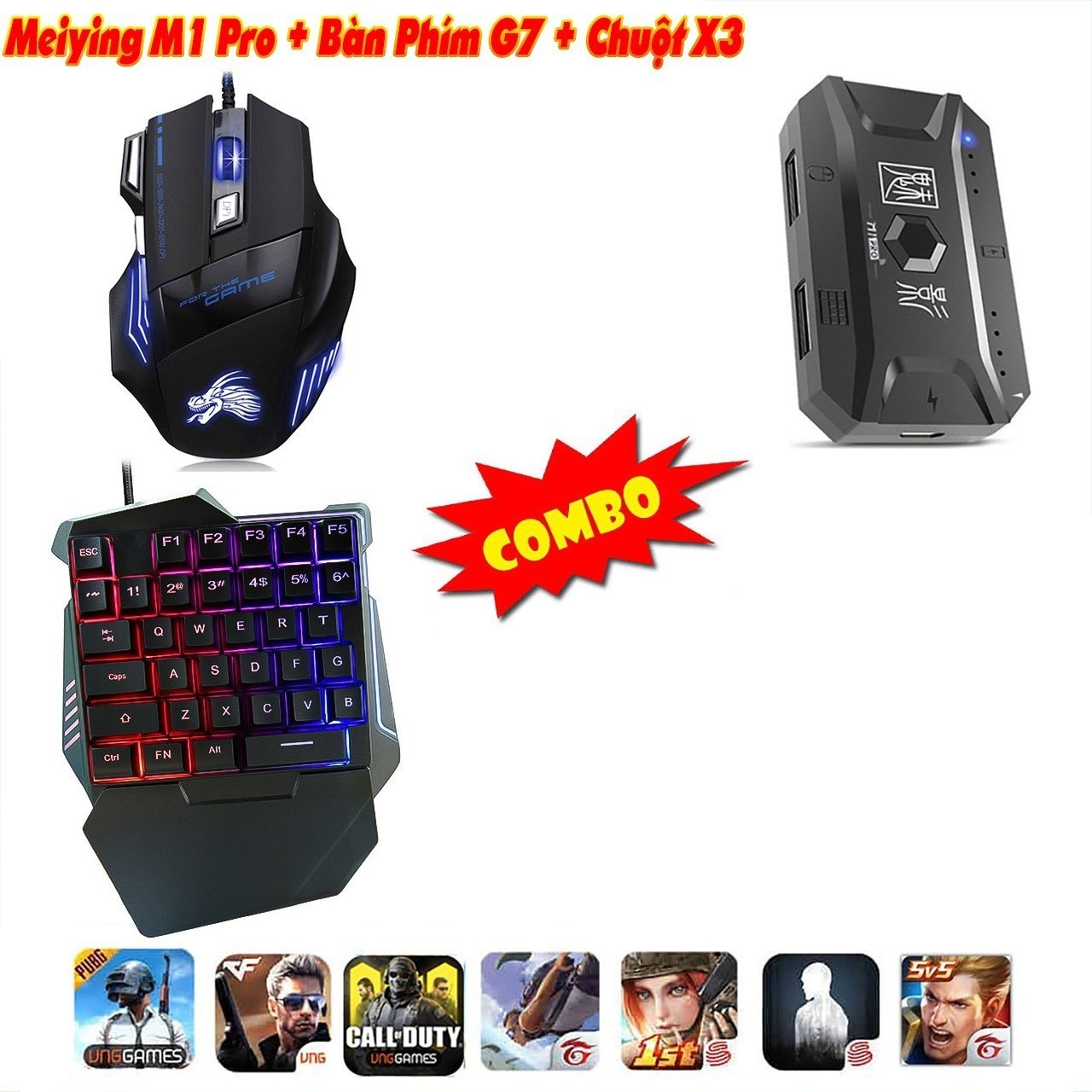 Combo Bộ Chuyển Đổi Chơi Game Vinetteam Meiyng M1 Pro + Bàn Phím C91 + Chuột Chuyên Game X3 Chơi Game Pubg Ros Free Fire Và Các Game EPS - Hàng Chính Hãng