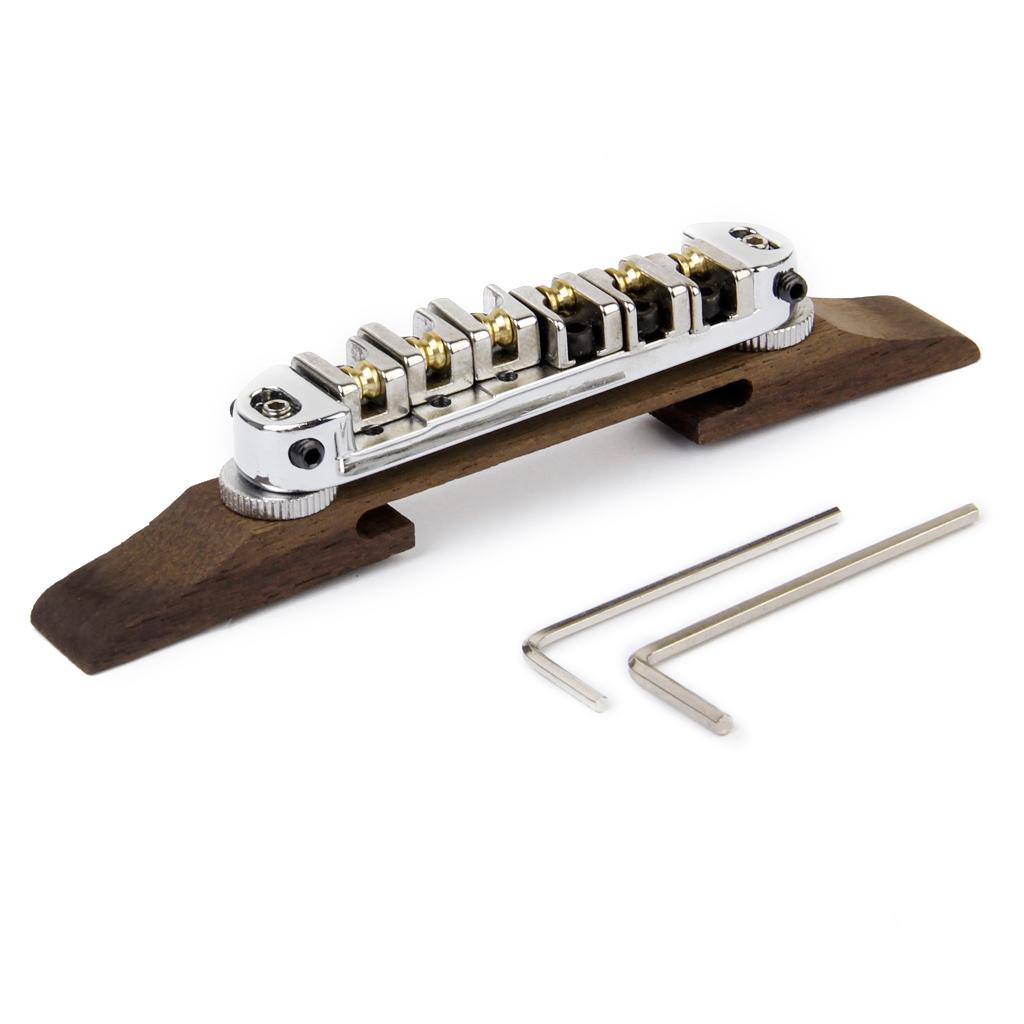 Chrome Plated Bridge Roller Saddles w Rosewood Base for Archtop Jazz Guitar