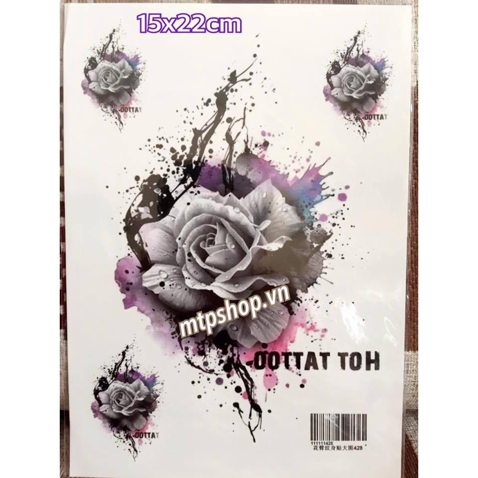 Hình xăm dán hoa hông hot bắp tay- mua 2 tấm tặng 10x20cm