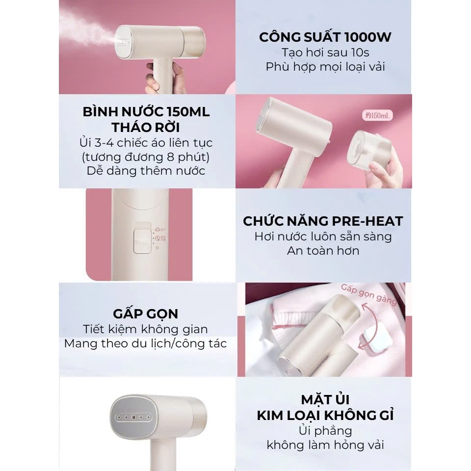 Bàn ủi hơi nước cầm tay gấp gọn KONKA LCGT-1003, công suất lớn, tạo hơi sau 10 giây, hàng chính hãng, bảo hành 1 năm
