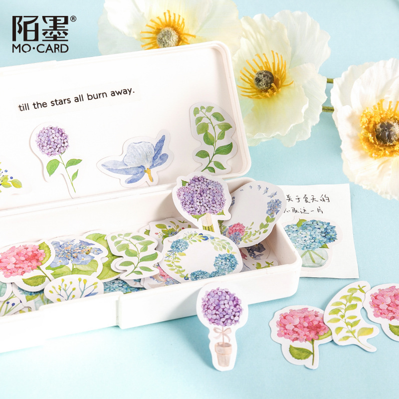 Hộp 46 sticker Cẩm tú cầu xanh - Hộp 45 miếng dán trang trí sổ tay Bullet Journal M874