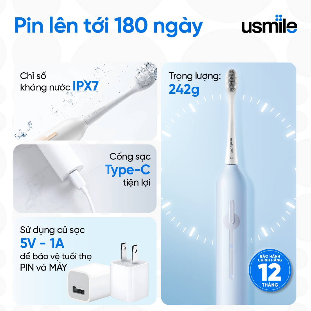 Bàn Chải Điện Sóng Siêu Âm Usmile P1 Bản Quốc Tế - Hàng Chính Hãng