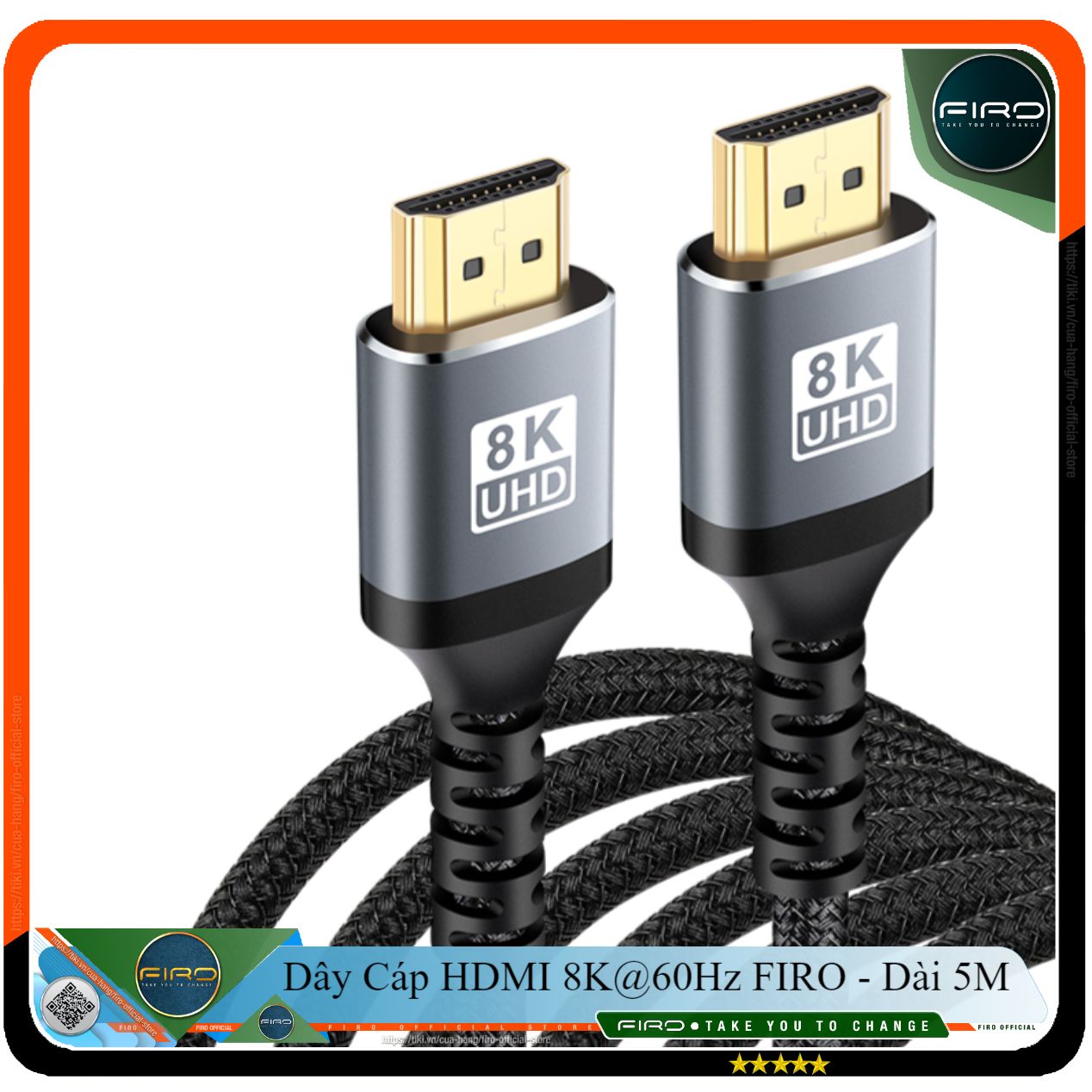 Cáp HDMI 2.1 8K 60Hz/48Gbps - Dây HDMI FIRO ATMOS Dài 5 Mét - Dây Cáp HDMI 2.1 8K/60Hz/48Gbps - 4K/120Hz - 2K/144Hz - Dài 5 Mét Lõi Dù Dùng Cho Tivi/ Laptop/ Máy Tính/ Playstation - Hàng Chính Hãng