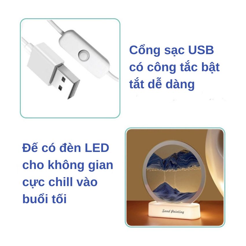 Tranh cát chảy 3D chuyển động tích hợp đèn LED tráng gương cao cấp dùng trang trí làm quà tặng hoặc đèn ngủ