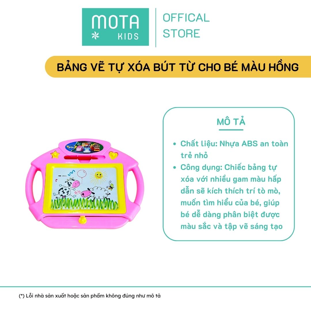 [M2002HONG - Mota Montessori] Đồ chơi cho bé Bảng vẽ tự xóa POLI kèm bút từ màu hồng - Hàng chính hãng