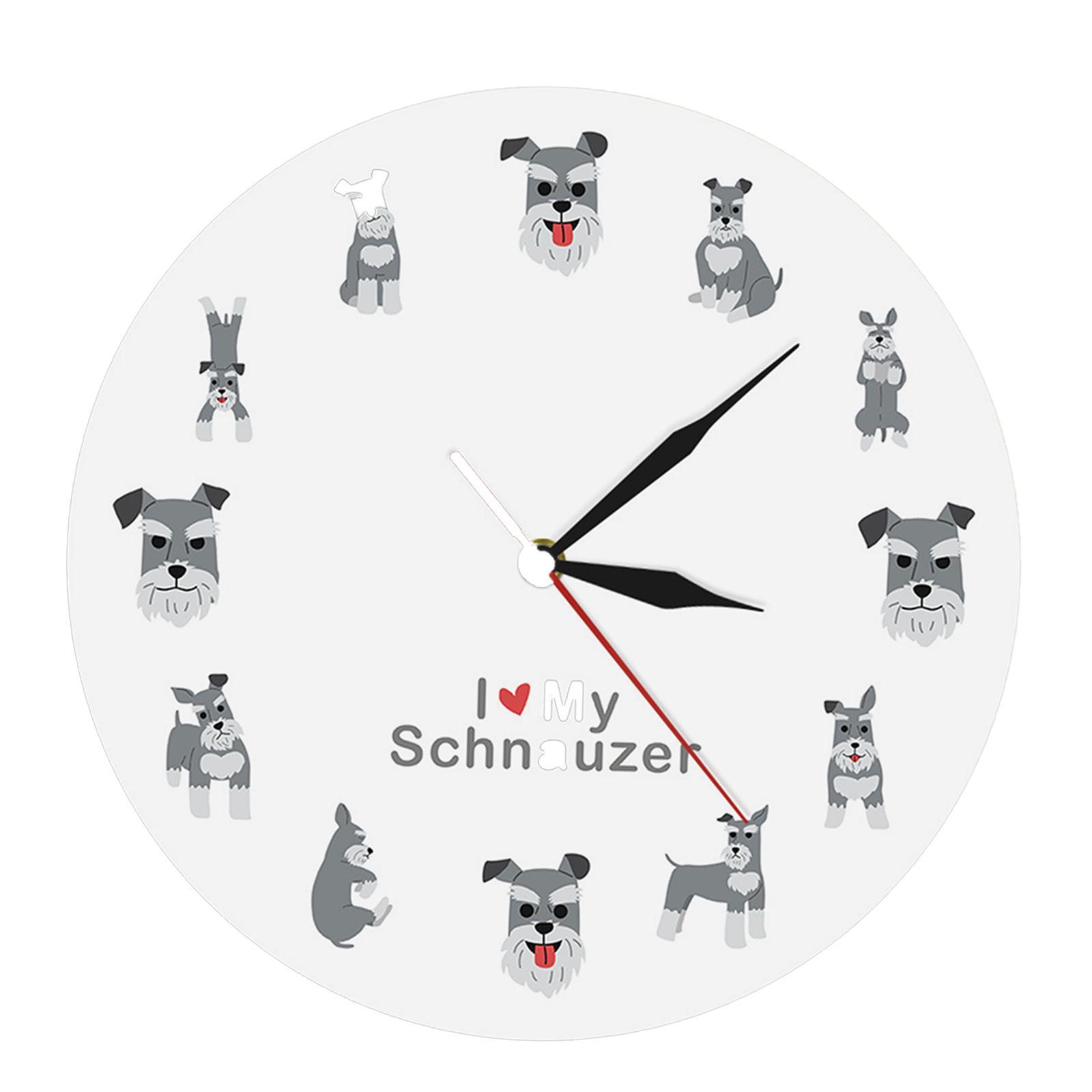 Wall Clock 12 inch I Love Schnauzer Analog Clock Cartoon Wall Hanging Clock Decorative Clock for Home Office Decor