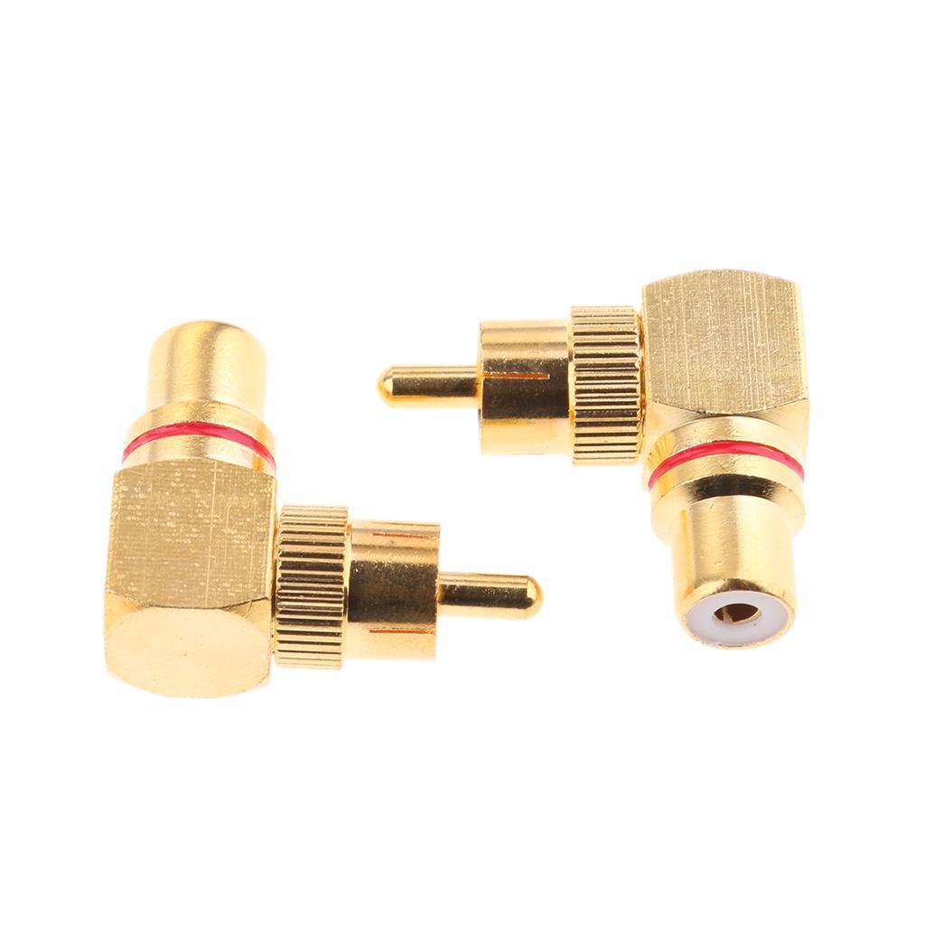 2-6pack 2x Right Angle RCA Adaptor Plug Male to Female 90 Degrees Gold Plated